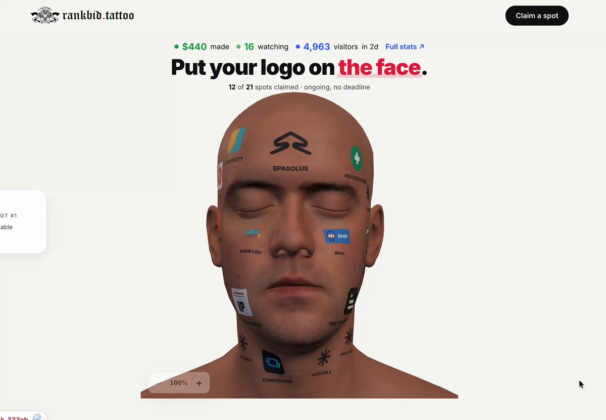 Thumbnail from Nick’s original video showing rankbid.tattoo and a 3D face covered in logos, not a photograph of Nick.